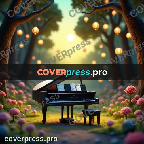 Miniature scene: grand piano in a night forest