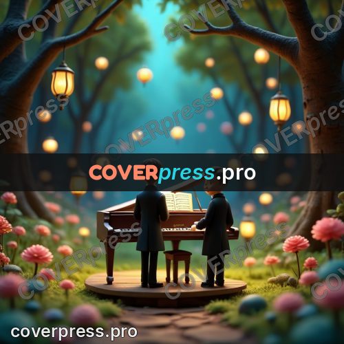 Miniature scene: grand piano in a night forest