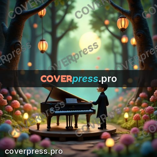 Miniature scene: grand piano in a night forest