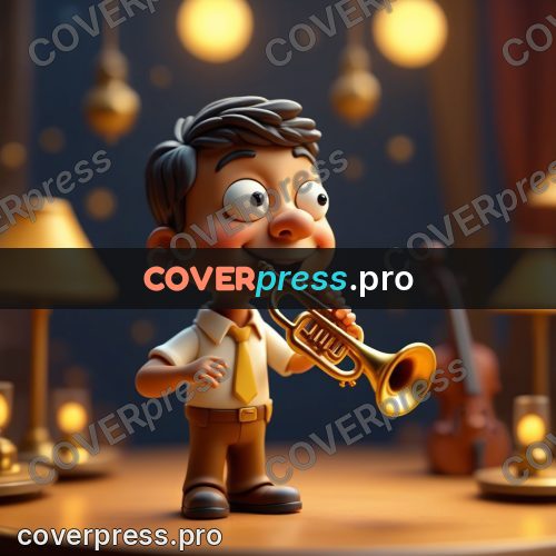 Miniature scene: trumpeter with a golden horn