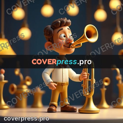 Miniature scene: trumpeter with a golden horn