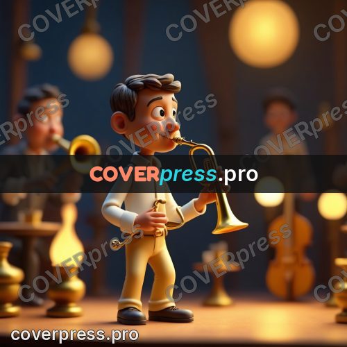 Miniature scene: trumpeter with a golden horn
