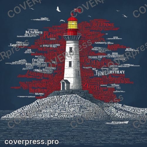 Типографическая иллюстрация: парусник, маяк и якорь