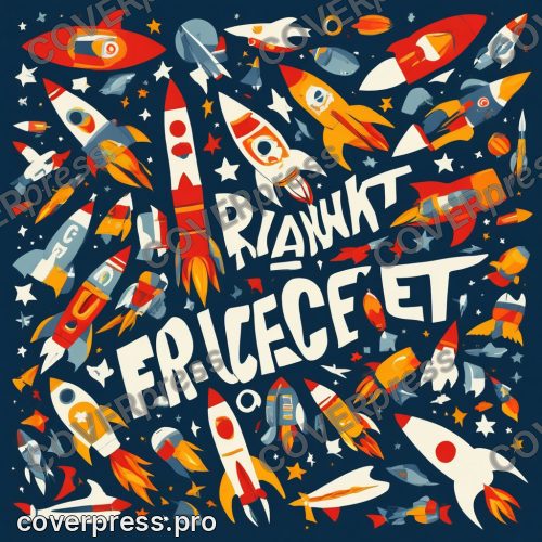 Типографическая иллюстрация: ракета, астронавт и телескоп