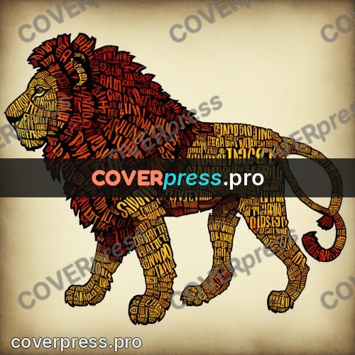 Typographic poster: lion walking in profile