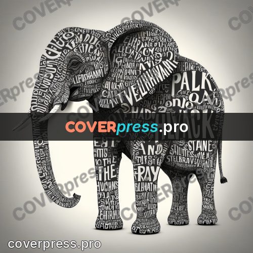 Typographic poster: elephant with a raised trunk
