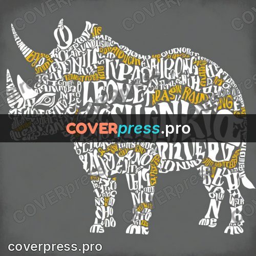 Typographic poster: rhino with its head lowered