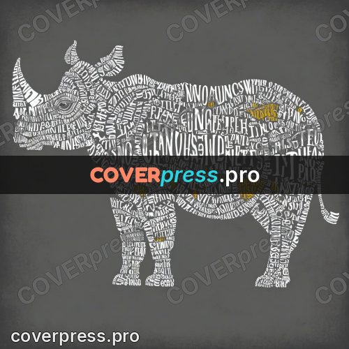 Typographic poster: rhino with its head lowered