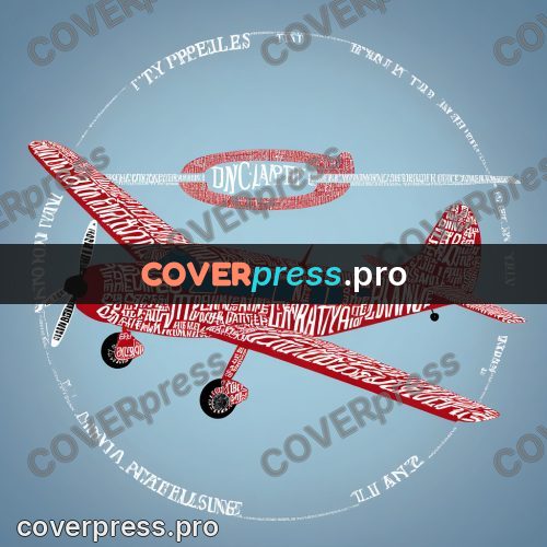 Typographic poster: propeller plane in the sky