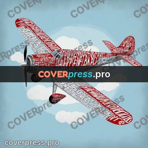 Typographic poster: propeller plane in the sky
