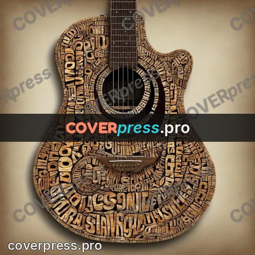 Typographic poster: acoustic guitar lying diagonally