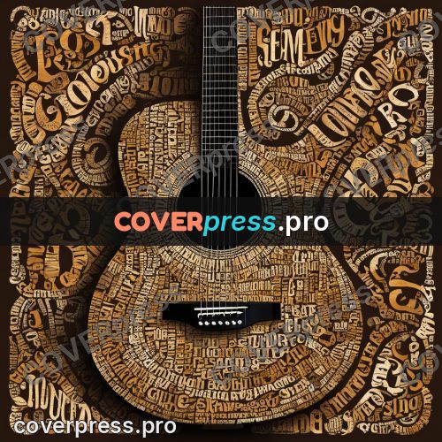 Typographic poster: acoustic guitar lying diagonally