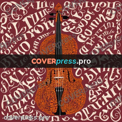 Typographic poster: violin with a bow upright