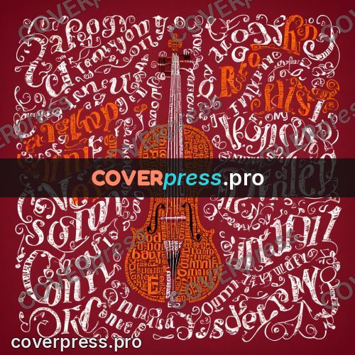 Typographic poster: violin with a bow upright