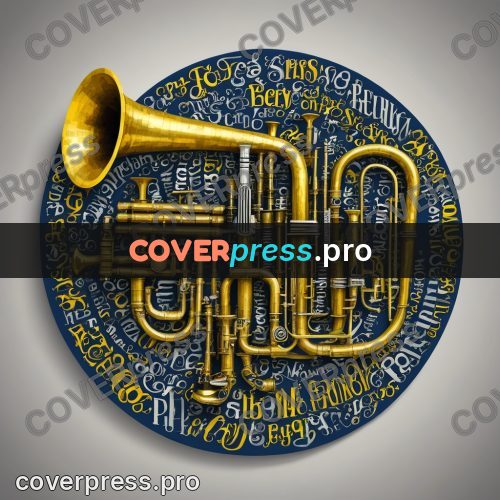 Typographic poster: brass trumpet on a round field