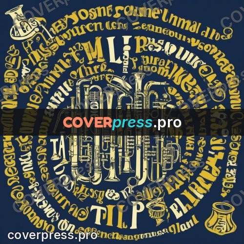 Typographic poster: brass trumpet on a round field