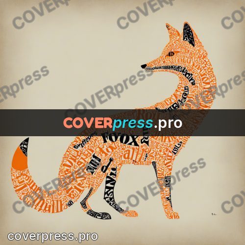 Typographic poster: fox sitting with a fanned tail