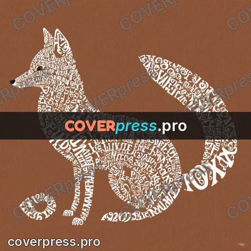 Typographic poster: fox sitting with a fanned tail