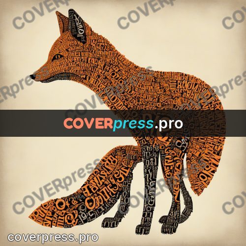 Typographic poster: fox sitting with a fanned tail