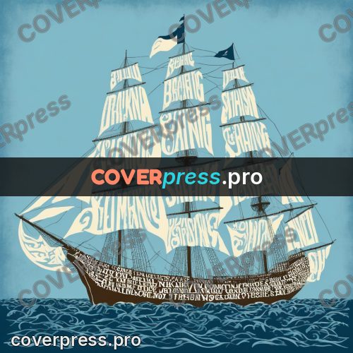 Typographic poster: sailing ship on a wave