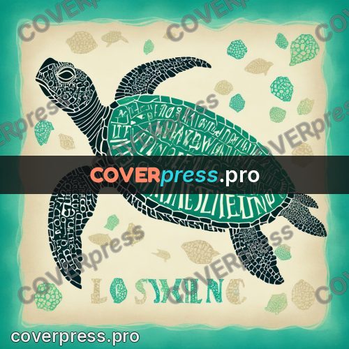 Typographic poster: sea turtle swimming left