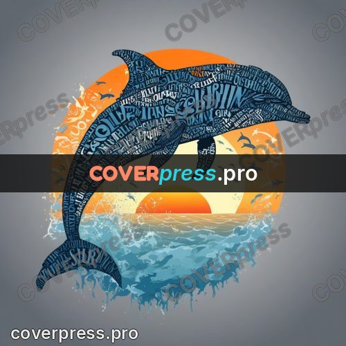 Typographic poster: dolphin leaping over the sun