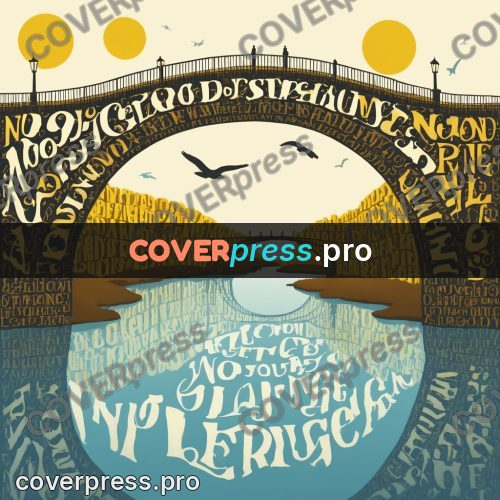 Typographic poster: arched bridge over a river