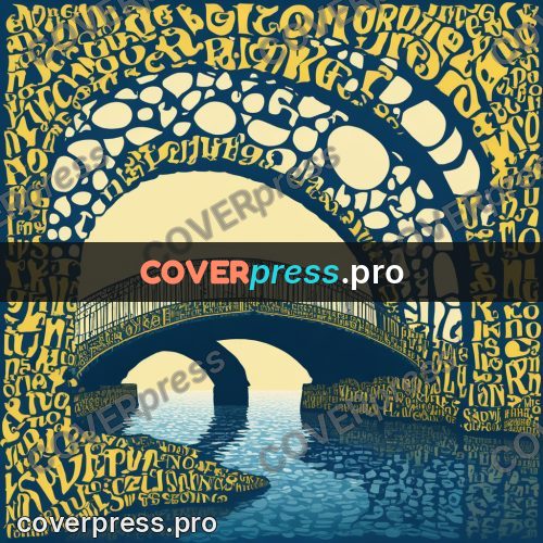 Typographic poster: arched bridge over a river
