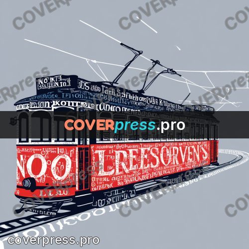 Typographic poster: old tram moving right