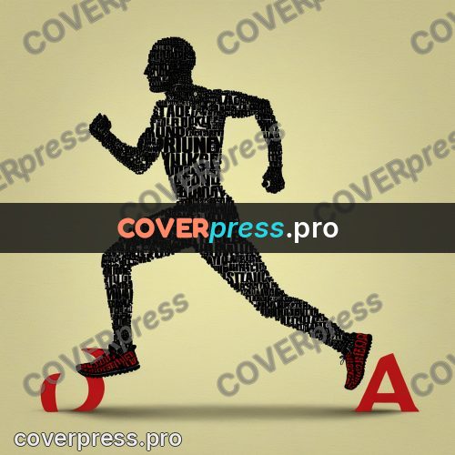 Typographic poster: runner in mid stride