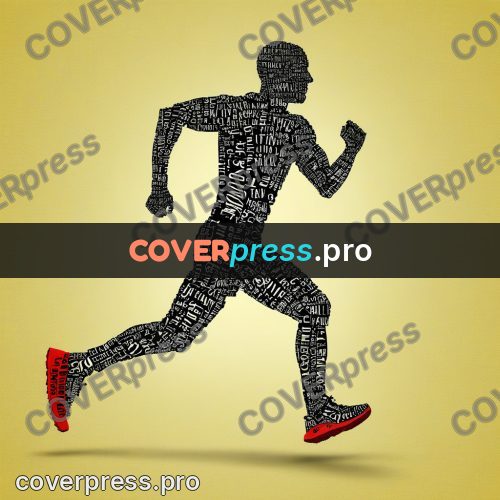 Typographic poster: runner in mid stride