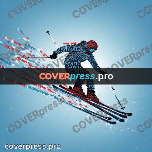 Typographic poster: skier descending a slope