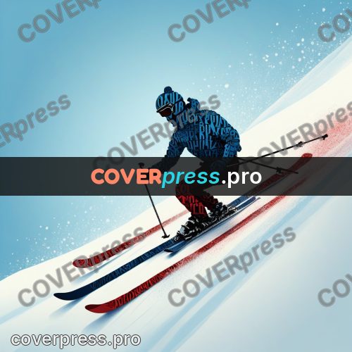 Typographic poster: skier descending a slope