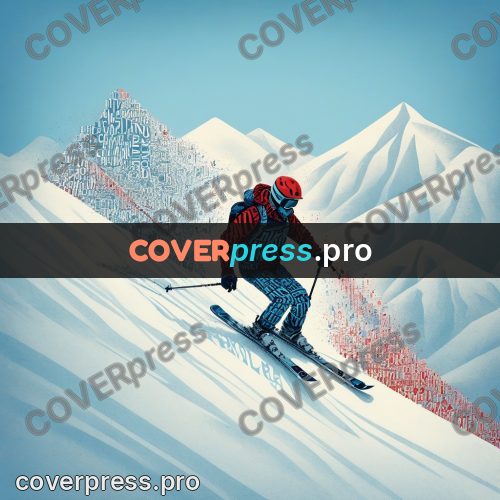 Typographic poster: skier descending a slope