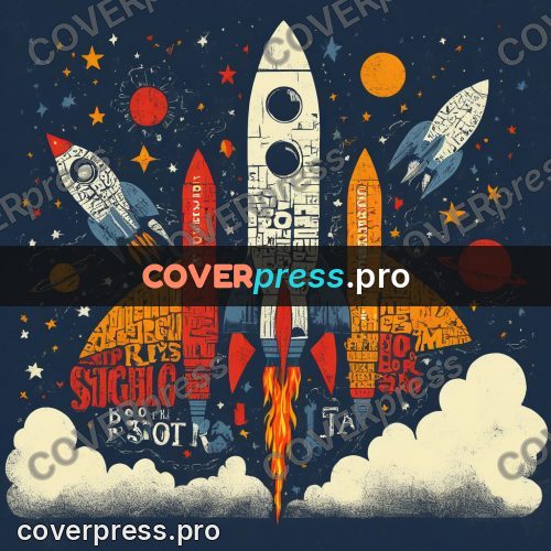 Typographic poster: rocket launching upward