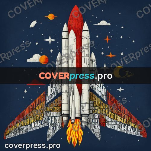 Typographic poster: rocket launching upward