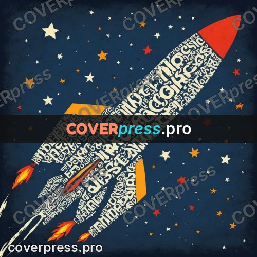 Typographic poster: rocket launching upward