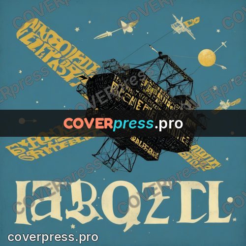 Typographic poster: satellite with panels in space