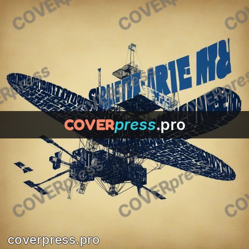 Typographic poster: satellite with panels in space