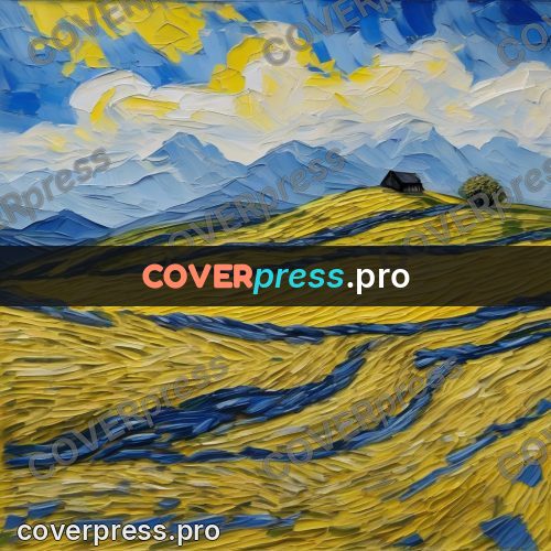 Van Gogh style artwork: hills in yellow and blue