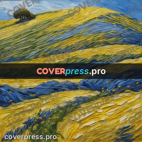 Van Gogh style artwork: hills in yellow and blue