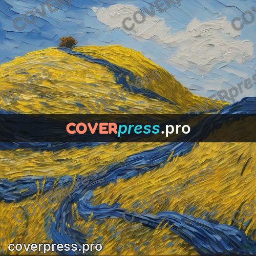 Van Gogh style artwork: hills in yellow and blue