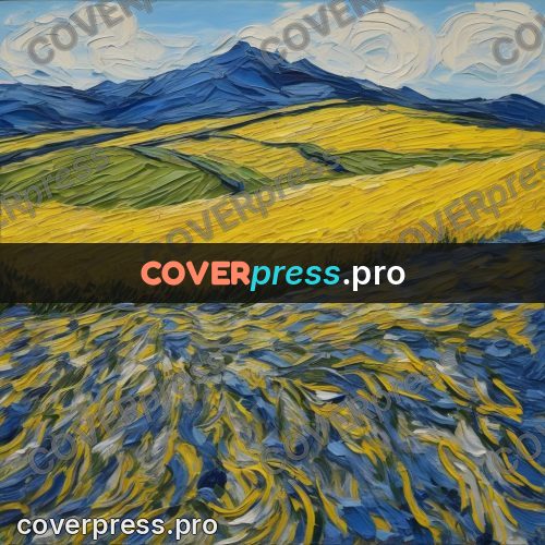 Van Gogh style artwork: hills in yellow and blue