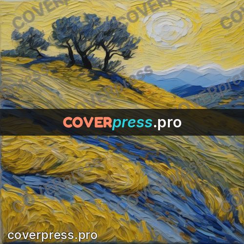Van Gogh style artwork: hills in yellow and blue