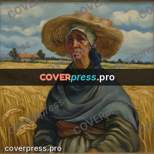 Van Gogh style artwork: woman in a hat by grain