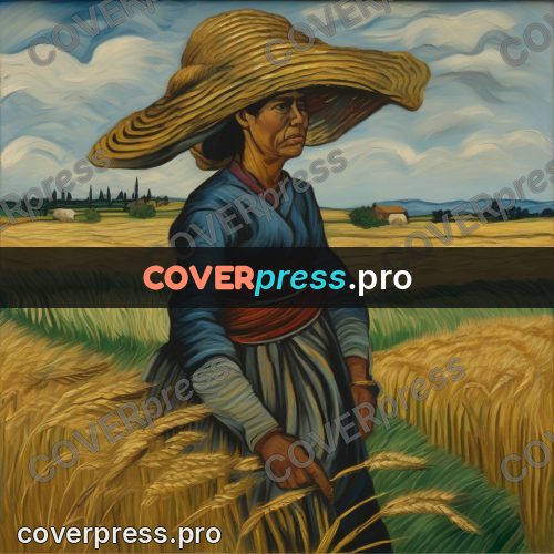 Van Gogh style artwork: woman in a hat by grain