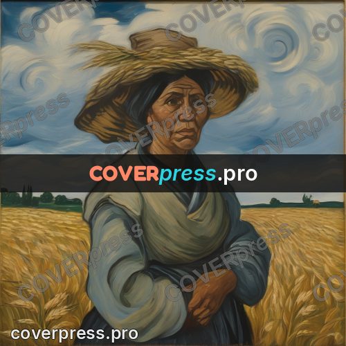 Van Gogh style artwork: woman in a hat by grain