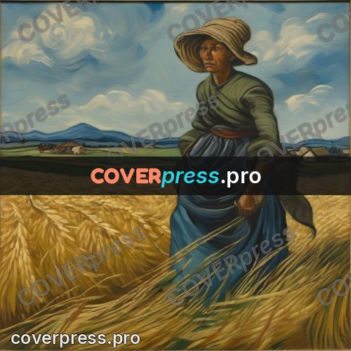 Van Gogh style artwork: woman in a hat by grain