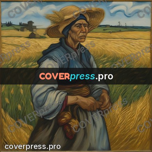 Van Gogh style artwork: woman in a hat by grain