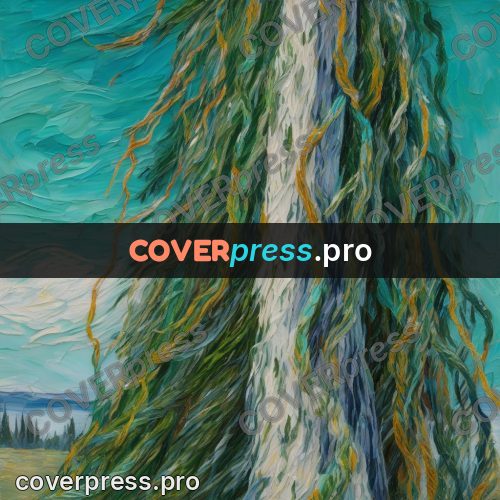 Van Gogh style artwork: willow branches above water